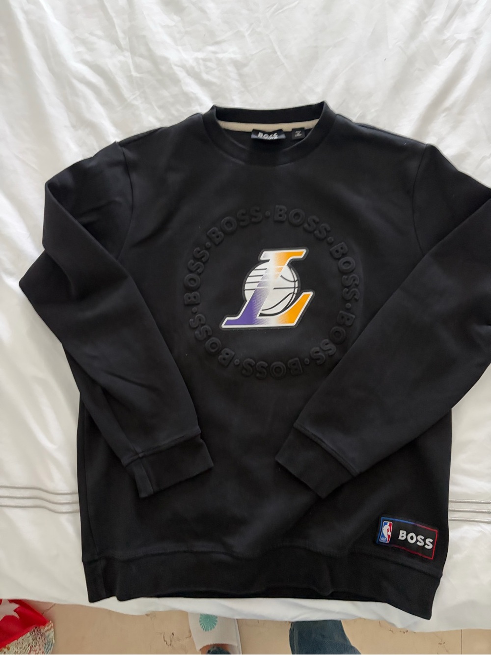 Boss Black Crewneck Sweatshirt with Purple and Gold Lakers 'L' Logo